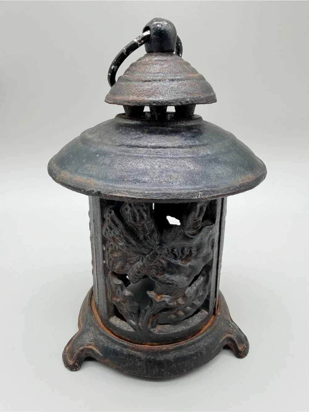 Vintage Japanese Cast Iron Pagoda Lantern Butterfly Whimsigoth MCM Garden 6.5
